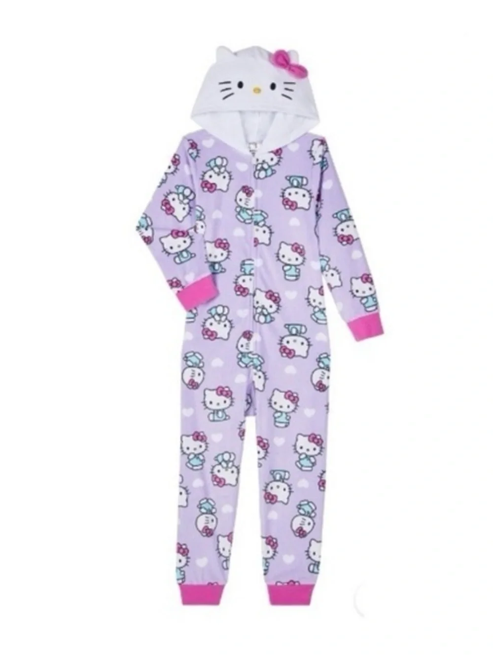 NWT. HELLO KITTY Girls Hooded Union Suit